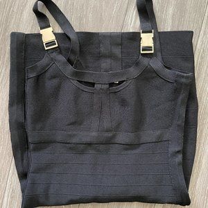 Marciano Black Bodycon Bandage Mini Dress with Gold Buckle Hardware NWOT